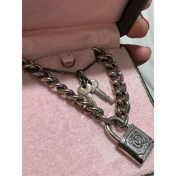 VintGe juicy couture y2k 2000s lock & key curb chain charm necklace silver set 2 - Picture 2 of 5